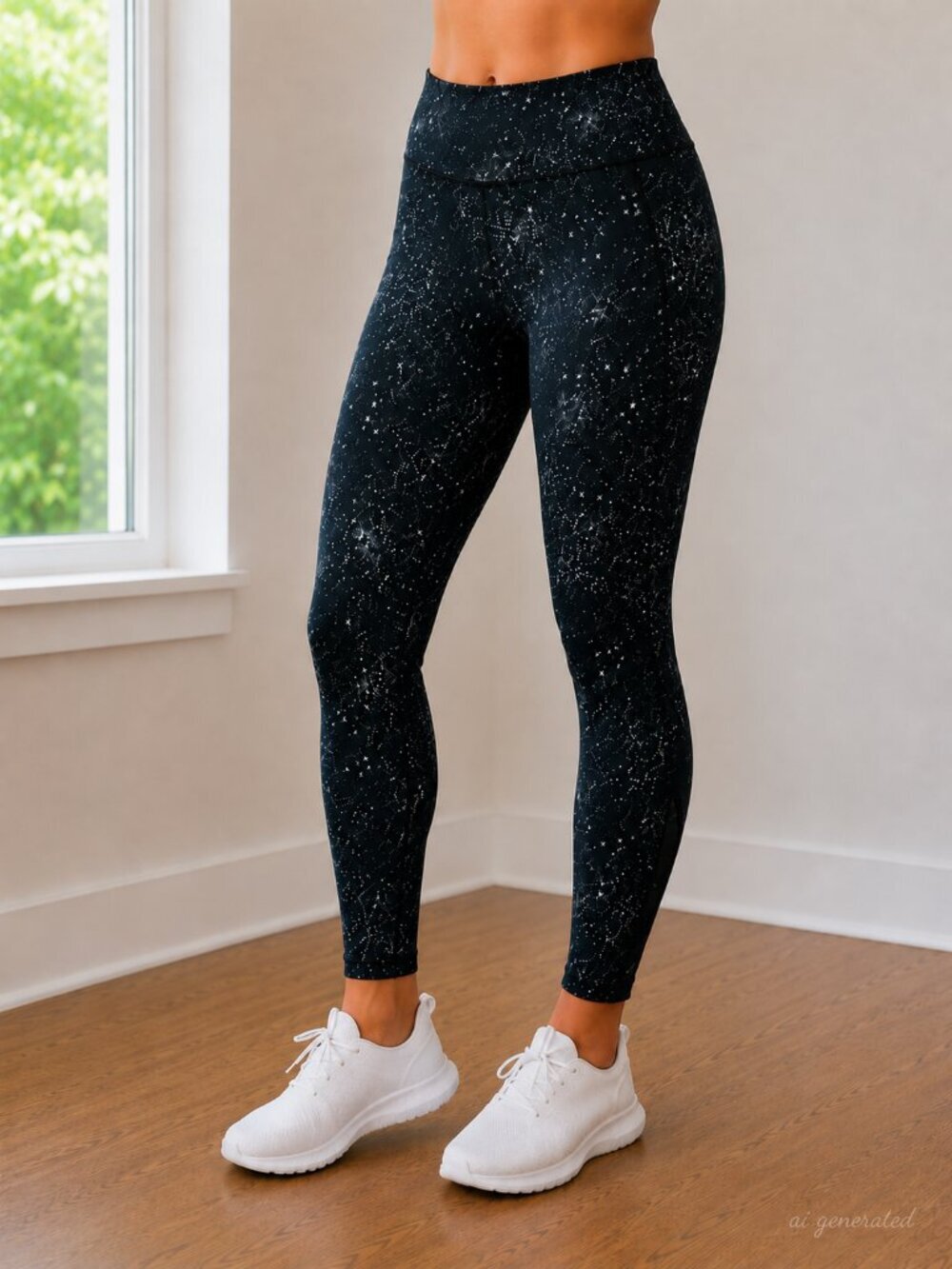 Galaxy Print Mesh Panel Leggings Womens Black Athletic Yoga Workout Pants Size L